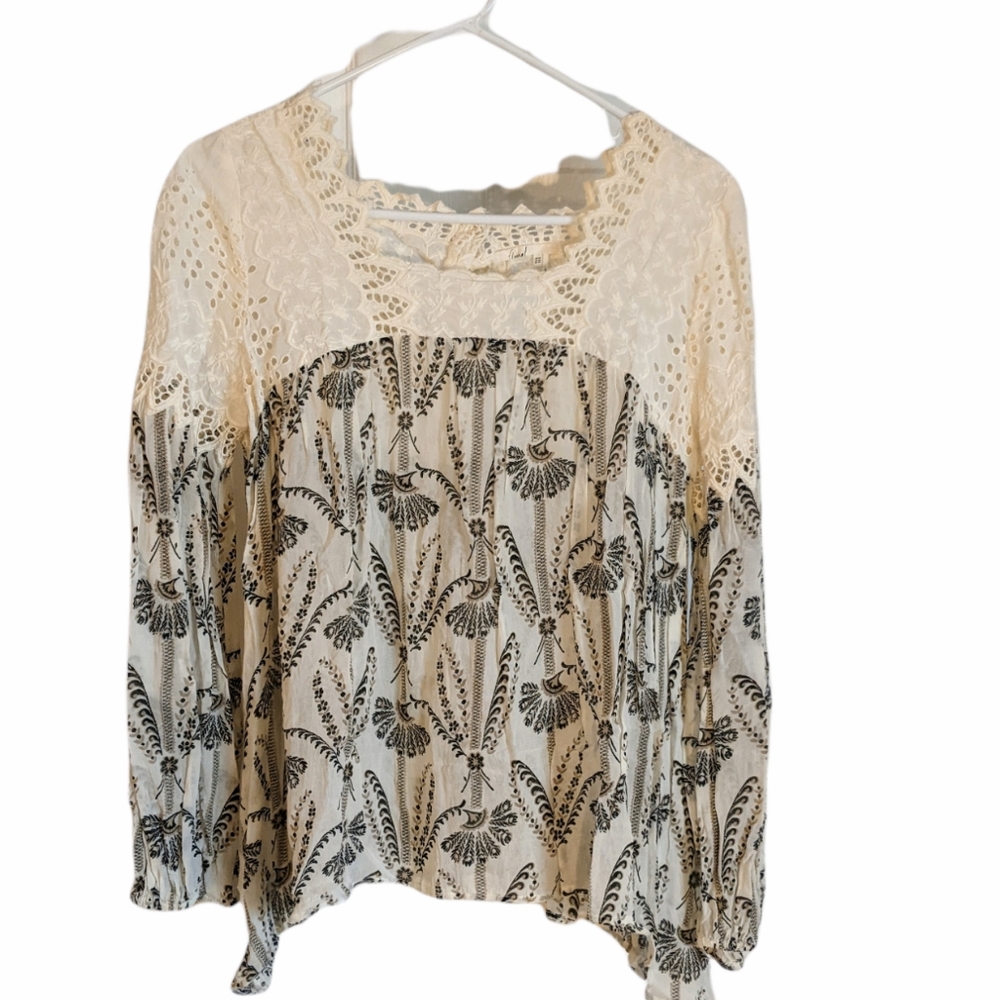 Anthropologie Floreat Cream/Black Blouse Size 4